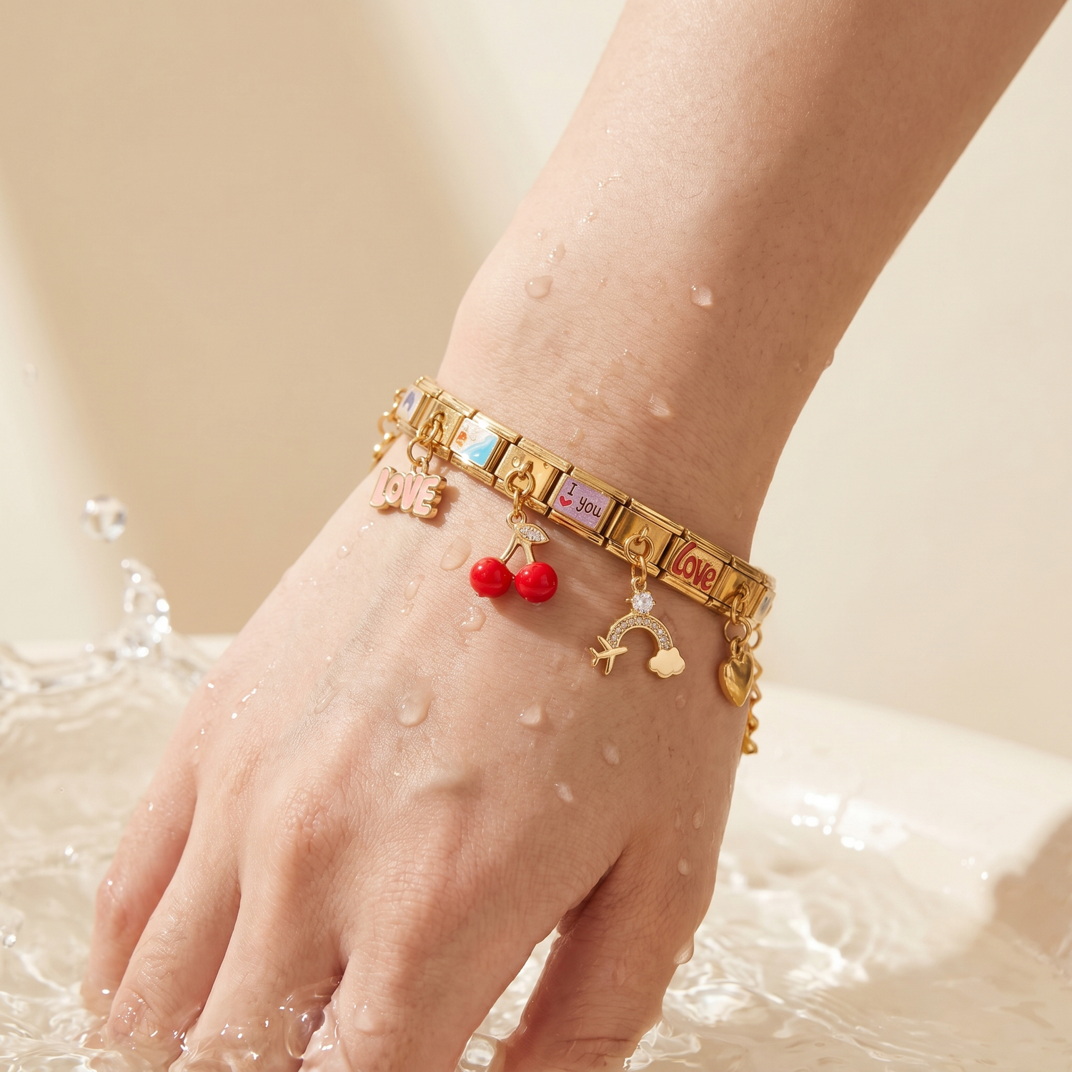 NovoCharm Italian Charm Armband Gold wasserfester Edelstahl – alltagstauglich und langlebig