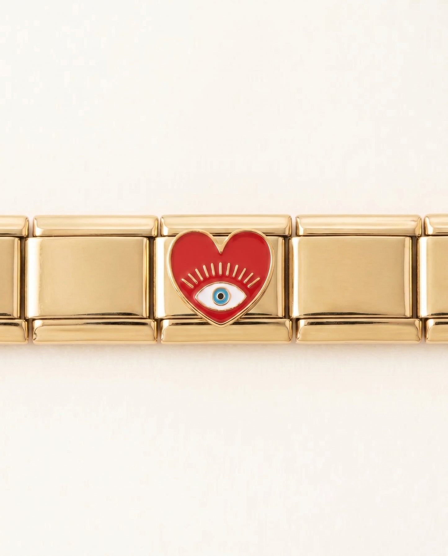Rotes Herzauge Pop-Art Charm Seitenansicht Gold-Finish Edelstahl