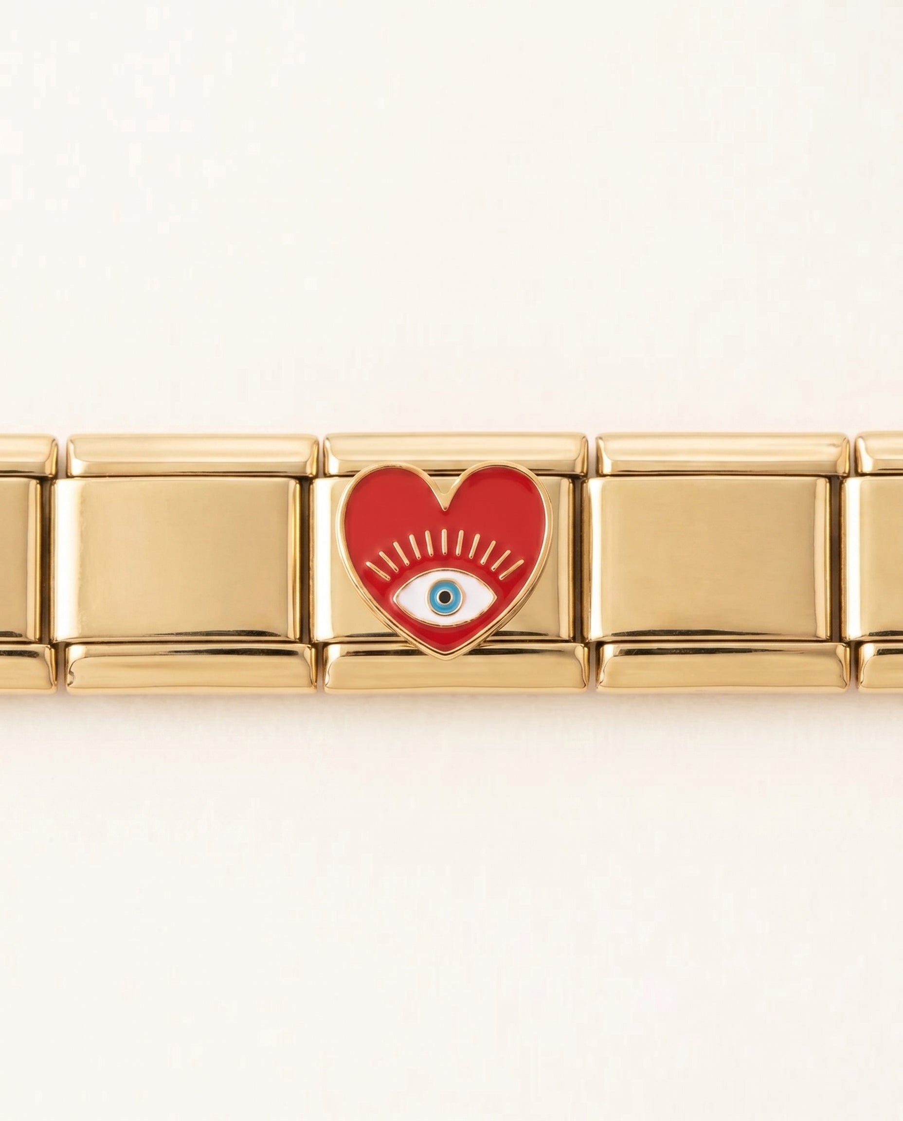 Rotes Herzauge Pop-Art Charm Seitenansicht Gold-Finish Edelstahl