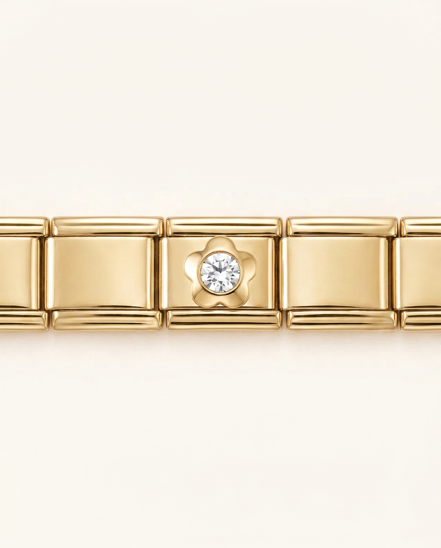 Weiß glänzendes Herz Charm Seitenansicht Gold-Finish Edelstahl
