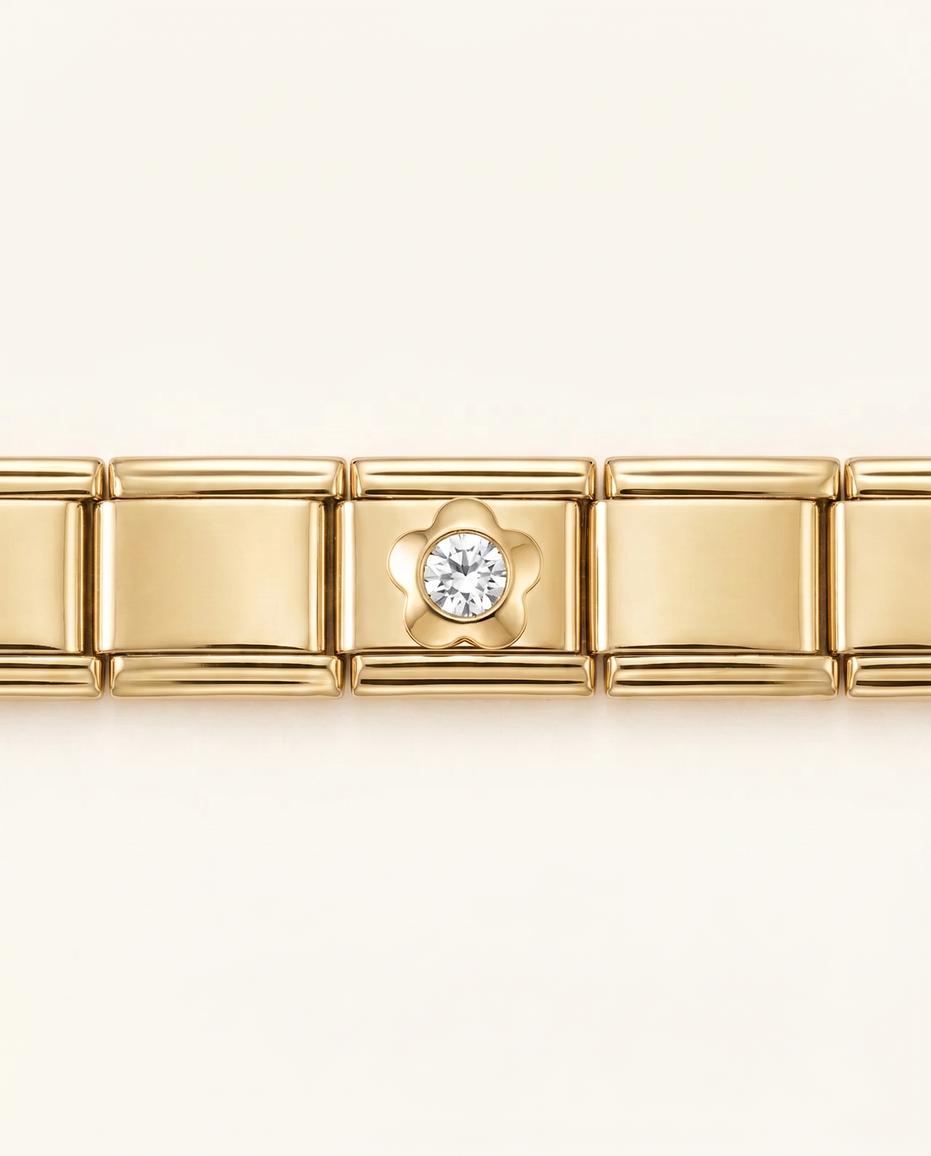 Weiß glänzendes Herz Charm Seitenansicht Gold-Finish Edelstahl