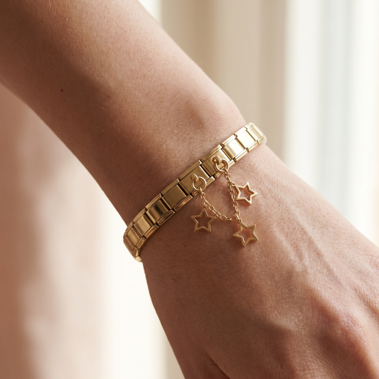 Stern Doppelcharm am Italian Charm Armband getragen Galaxy-Look