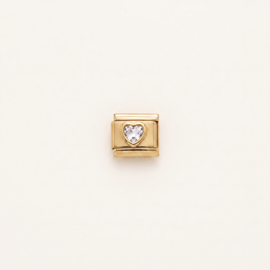 Italian Charm Weißes Herz Bridal Zart und Minimal Edelstahl Gold