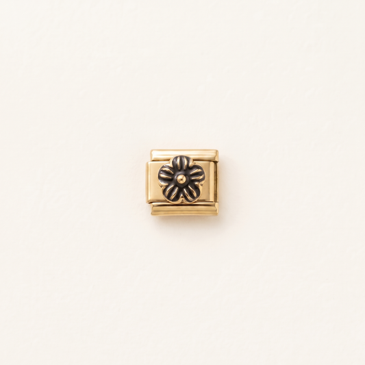Italian Charm Schwarze Blume monochrom elegantes Motiv auf goldenem Edelstahl
