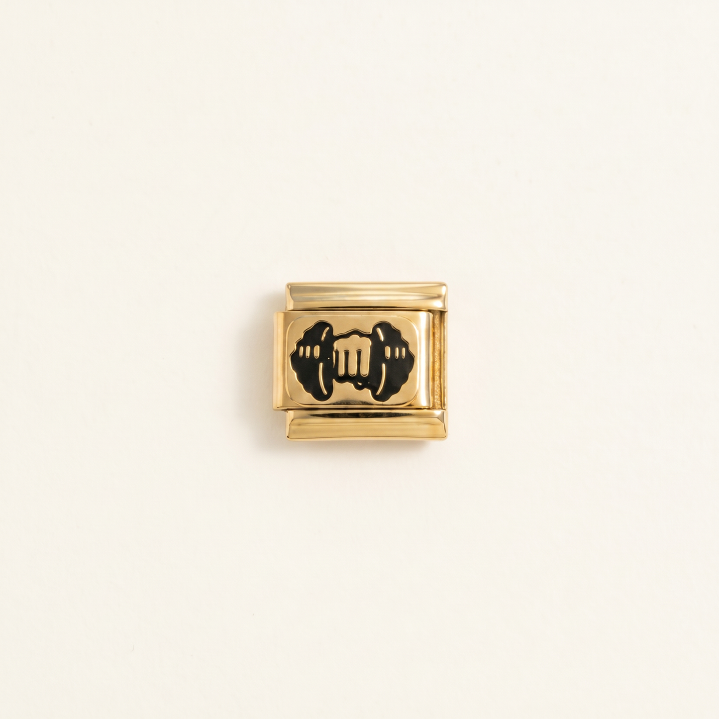 Italian Charm Hantel Girl Power Fitness-Symbol auf goldenem Edelstahl-Glied