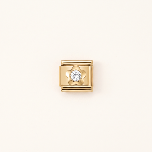 Italian Charm Weiß Glänzendes Herz Bridal Minimal auf goldenem Edelstahl-Glied