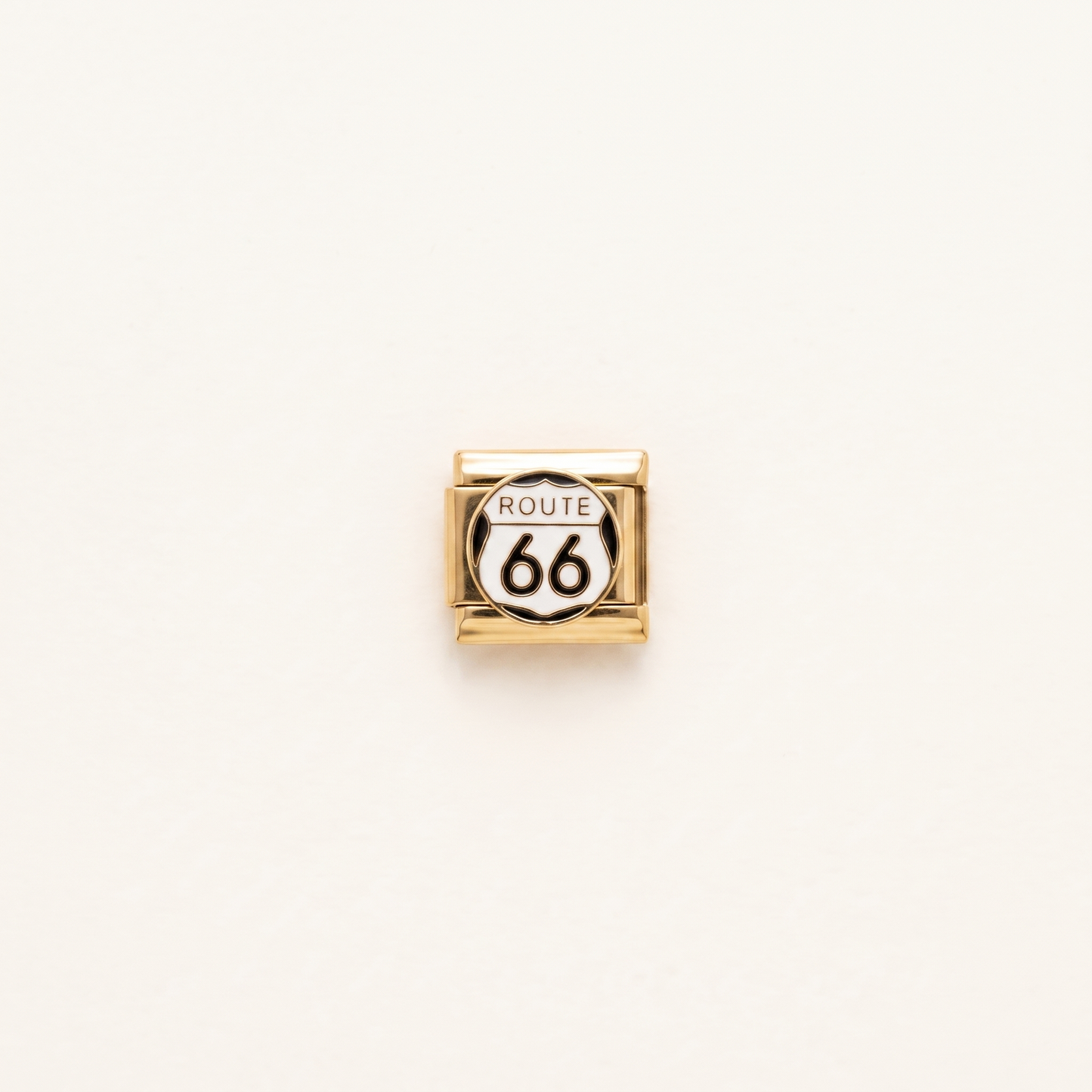 Italian Charm Route 66 US Highway Schild Motiv auf goldenem Edelstahl-Glied