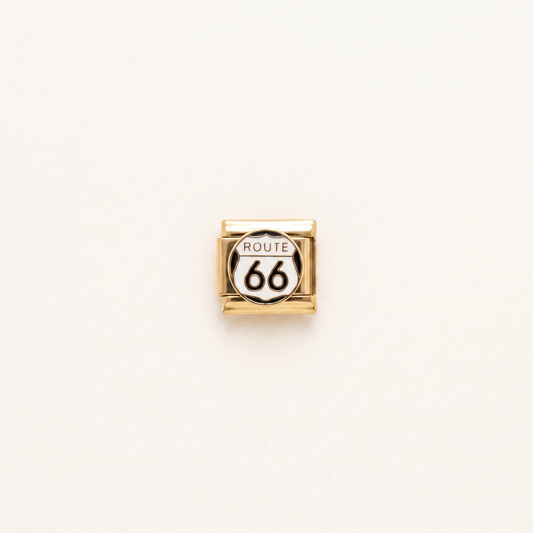 Italian Charm Route 66 US Highway Schild Motiv auf goldenem Edelstahl-Glied