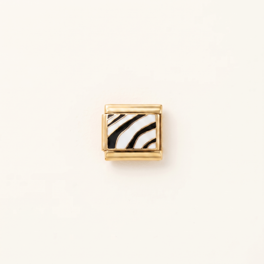 Italian Charm Zebra Animal Print Streifen Motiv auf goldenem Edelstahl-Glied