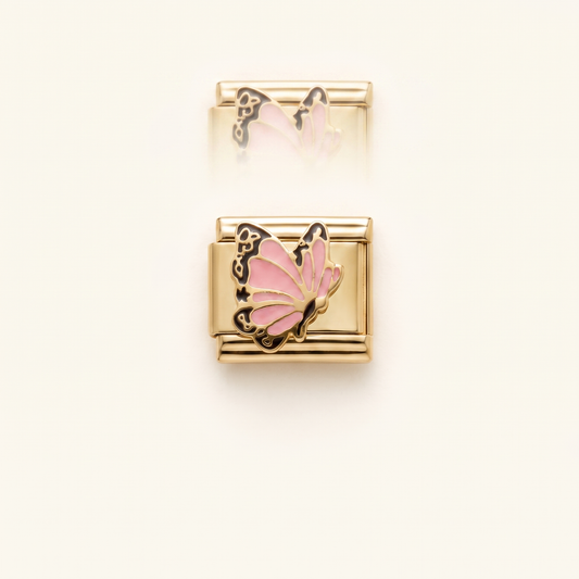 Italian Charm Schmetterling Pink Pop Color auf goldenem Edelstahl