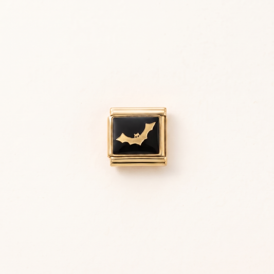 Italian Charm Schwarze Fledermaus Gothic Mystik auf goldenem Edelstahl