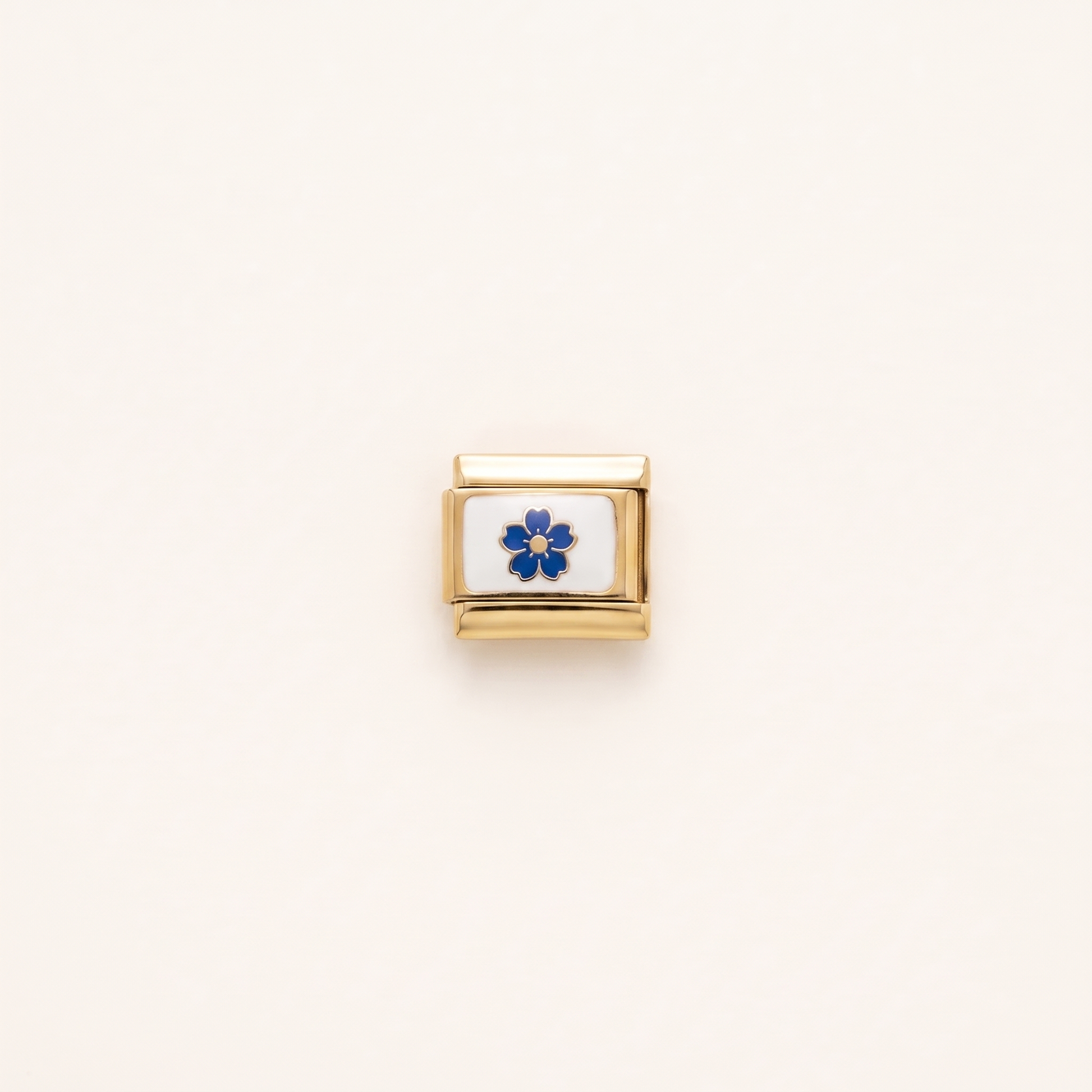 Italian Charm Blaue Blume Maritime Emaille auf goldenem Edelstahl-Glied