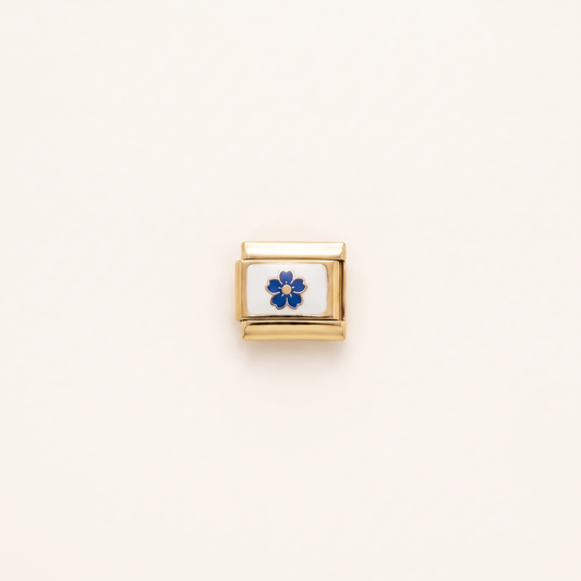 Italian Charm Blaue Blume Maritime Emaille auf goldenem Edelstahl-Glied