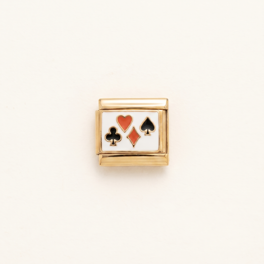 Italian Charm Kartensymbole Kreuz Caro Pik Herz auf goldenem Edelstahl
