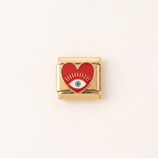 Italian Charm Rotes Herzauge Pop-Art Edgy Motiv auf goldenem Edelstahl