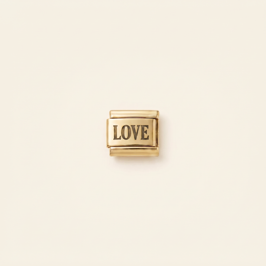 Italian Charm Love Schriftzug Statement-Motiv auf goldenem Edelstahl-Glied