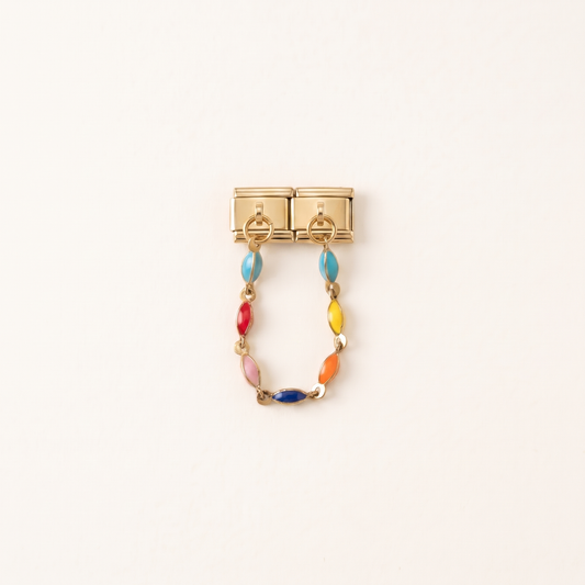Italian Charm Doppelcharm Regenbogen Steine Pride Centerpiece auf goldenem Edelstahl