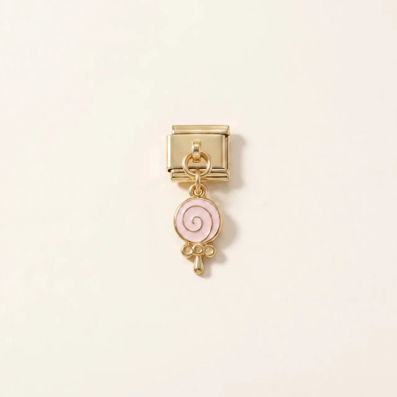 Italian Charm Lolli Anhänger mit buntem Lutscher als Dangle-Element auf goldenem Edelstahl-Glied