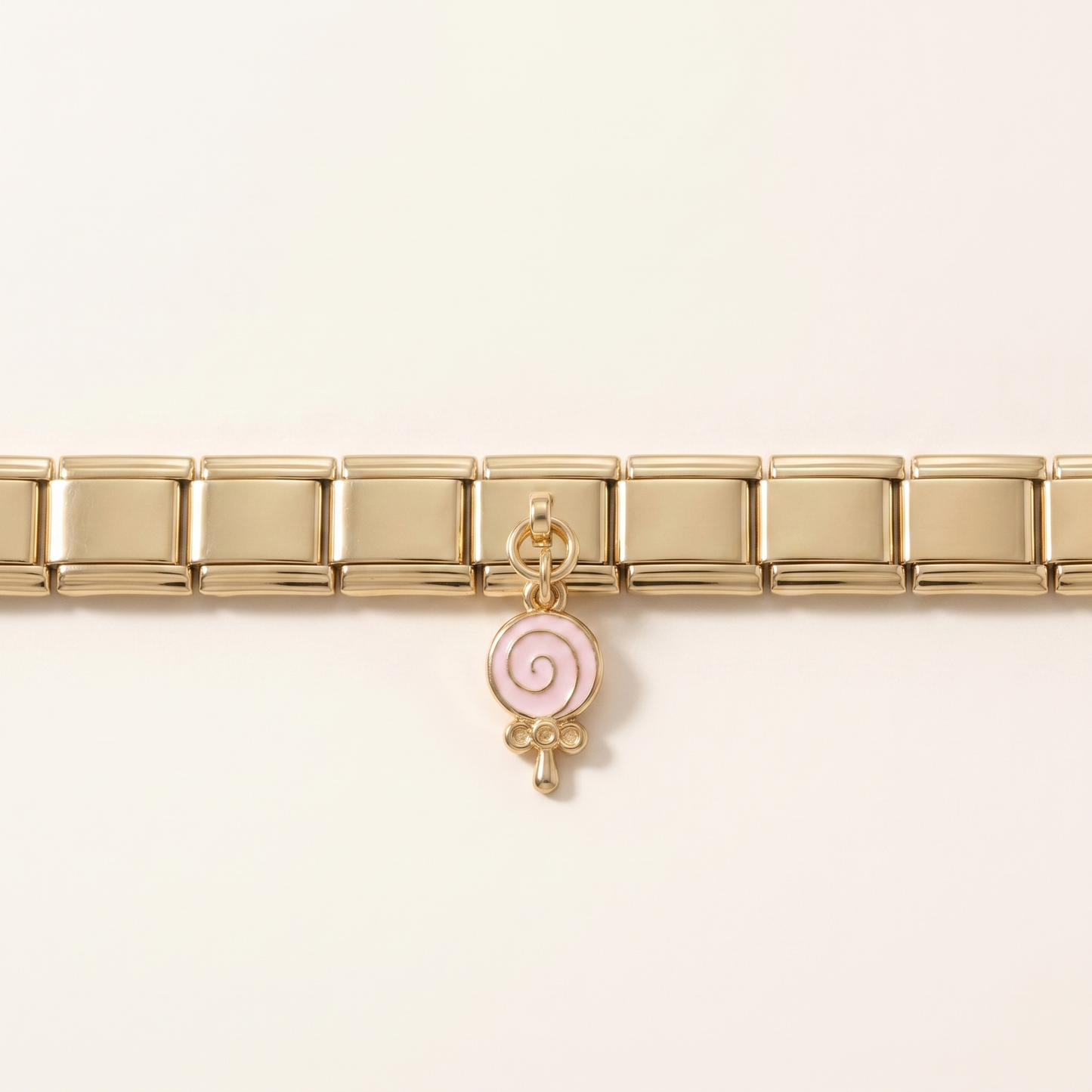 Candy Lolli Anhänger Charm seitliche Ansicht Gold-Finish Edelstahl
