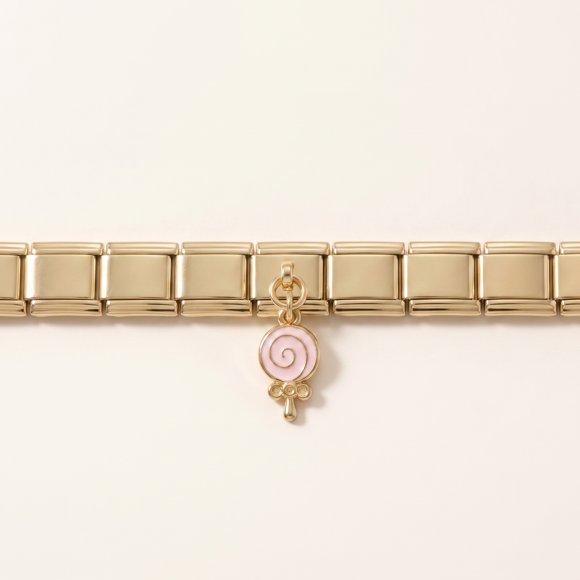 Candy Lolli Anhänger Charm seitliche Ansicht Gold-Finish Edelstahl